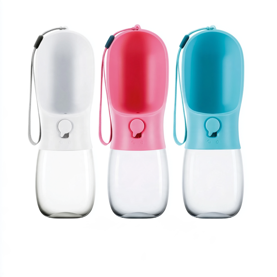 DroolyPup Walkies Water Bottle in blue, pink and white